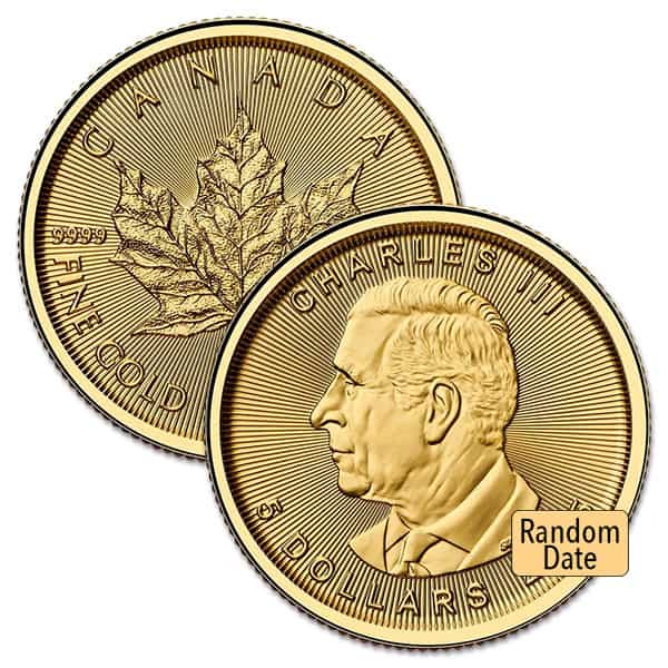 1/10 Oz Gold Canadian Maple Leaf, King Charles III - .9999 Pure (Random Dates)