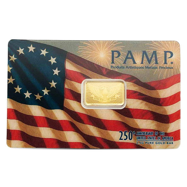 PAMP Suisse USA 250th Anniversary Gold Bar, 2.5 Grams, .9999 Pure