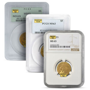 MS63 Graded $5 Indian Head U.S. Gold Coin (PCGS / NGC) - Random Dates