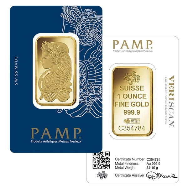 PAMP Suisse 1 Oz Gold Bar (Lady Fortuna with VeriScan Assay)