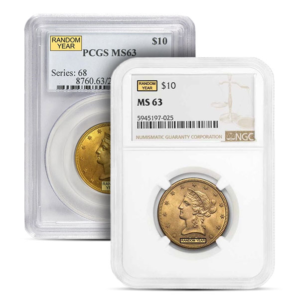 MS63 Graded $10 Liberty U.S. Gold Coin (PCGS / NGC) - Random Dates