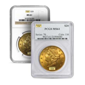 MS61 Graded $20 Liberty U.S. Gold Coin (PCGS / NGC) - Random Dates
