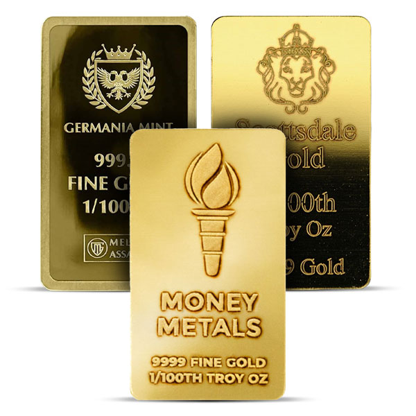 Gold Bar - 1/100 Troy Oz, .9999 Pure, Random Design