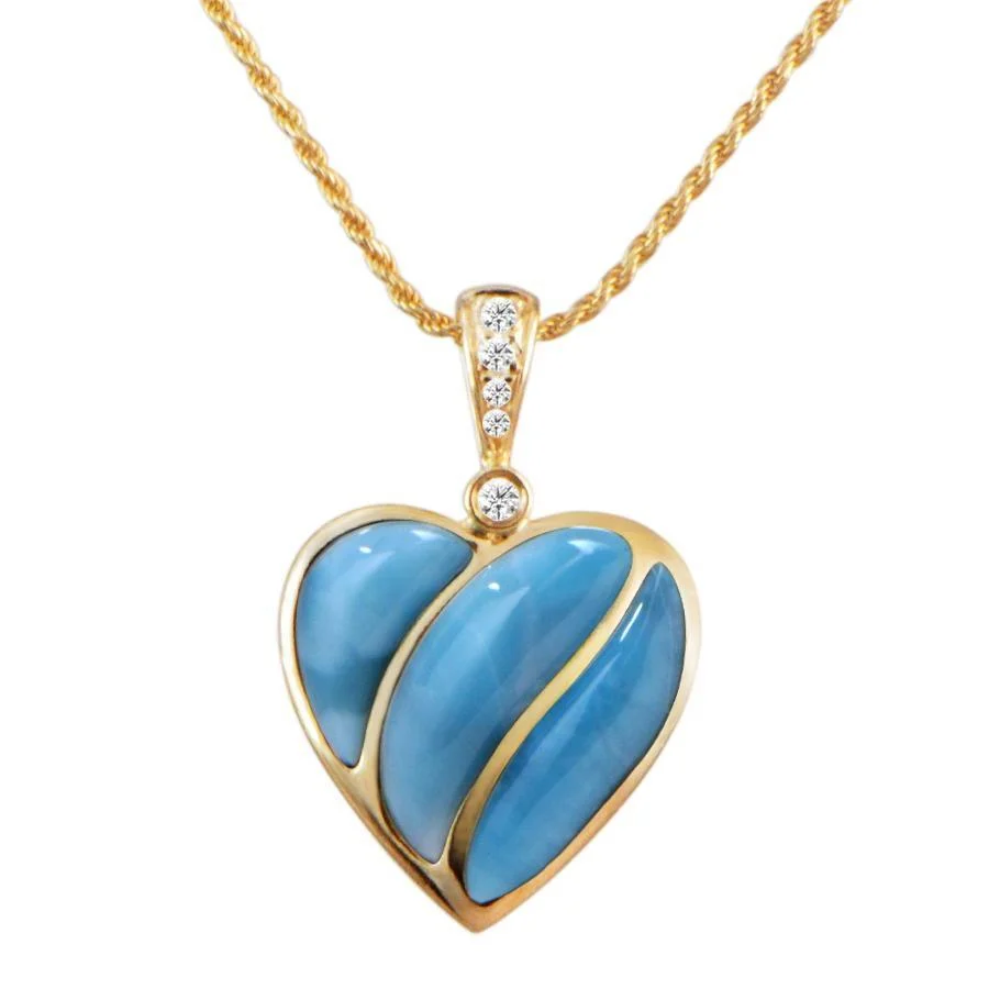 14K Larimar Striped Heart Pendant