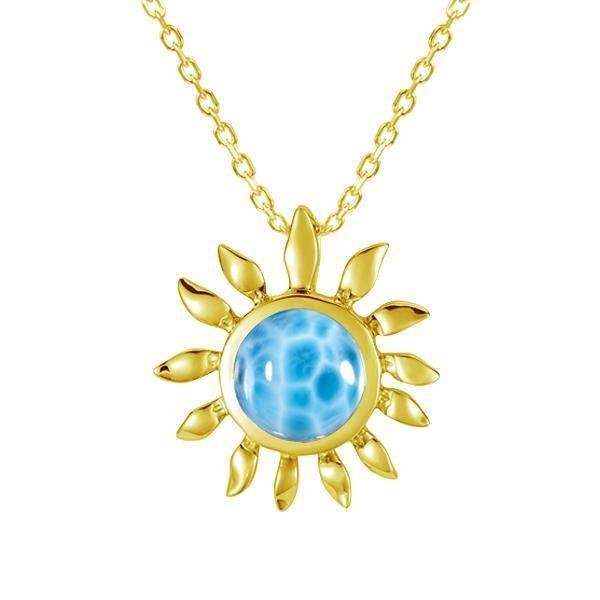 14K Larimar Sunflower Pendant