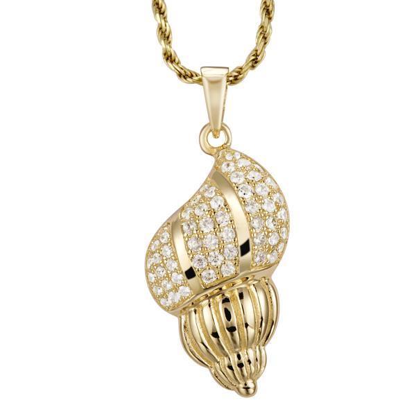 14K Pavé Trumpet Shell Pendant