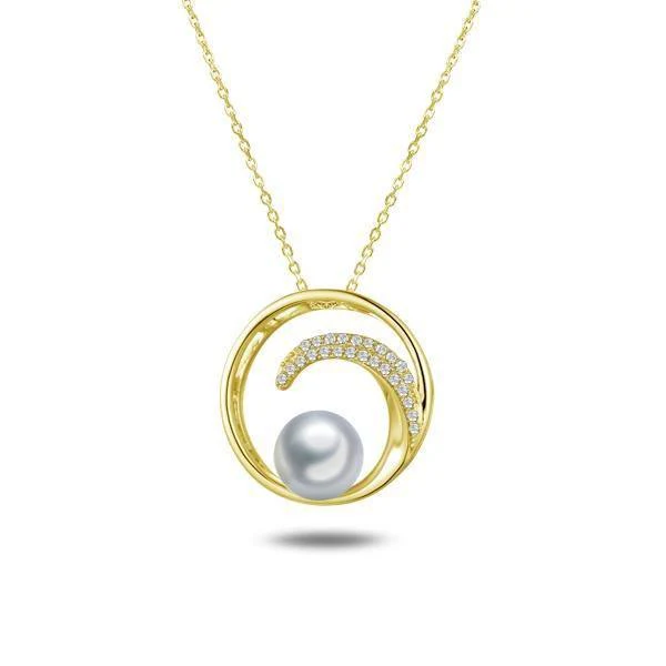 14K Akoya Pearl Eternity Wave Pendant
